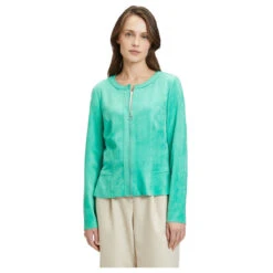 Betty Barclay Damen Velours Jacke Ming Green -Wellensteyn Shop betty barclay 1 1 arm blazerjacke kurz gruen 5266 model front