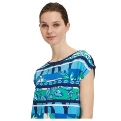 Betty Barclay Damen T-Shirt Blue Multicolor Stripes -Wellensteyn Shop betty barclay 1 2 arm shirt kurz blau 8881 model detail front