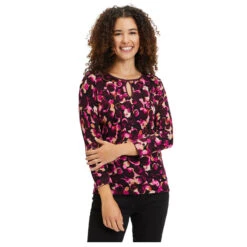 Betty Barclay Damen 3/4 Arm Shirt Dark Red Black -Wellensteyn Shop betty barclay 3 4 arm strickpullover rosa 4894 model front