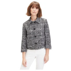 Betty Barclay Damen 3/4 Arm Bouclé Jacke Black Cream -Wellensteyn Shop betty barclay blazer 3 4 schwarz 9812 model frontal