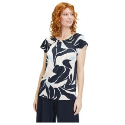 Betty Barclay Damen Kurzarm Bluse Dark Blue Rose -Wellensteyn Shop betty barclay bluse blau 8847 model front