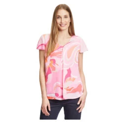 Betty Barclay Damen Kurzarm Bluse Pink Rose Print 11 Betty Barclay Damen Kurzarm Bluse Pink Rose Print -Wellensteyn Shop betty barclay bluse kurzarm pink orange rosa 4843 ansicht model vorn