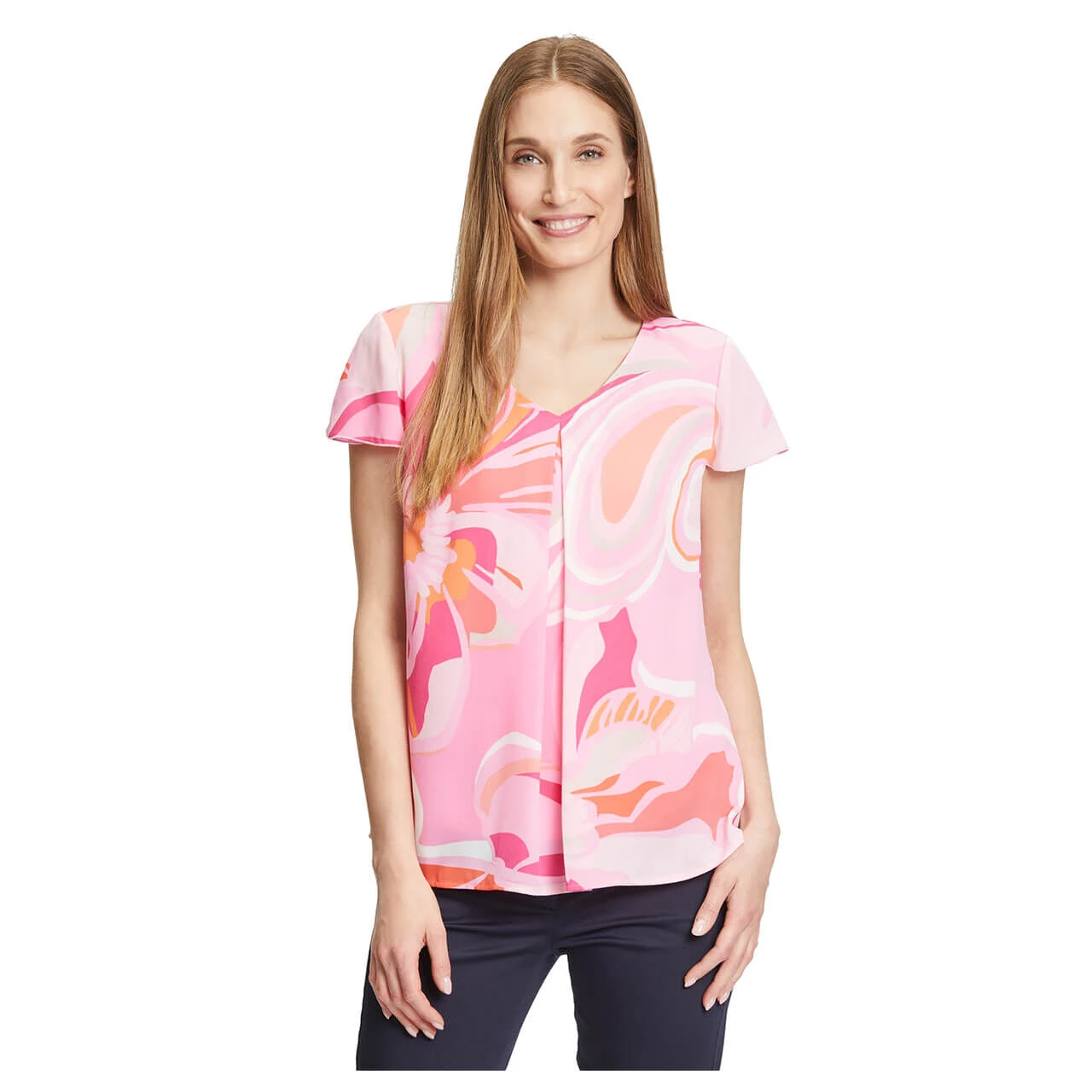 Betty Barclay Damen Kurzarm Bluse Pink Rose Print 5 Betty Barclay Damen Kurzarm Bluse Pink Rose Print – Bild 3