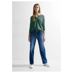 Cecil Damen 3/4 Arm Shirt Minimal Tunic Celery Green -Wellensteyn Shop cecil 2 colored minimal tunic shirt gruen 25455 model