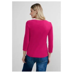 Cecil Damen 3/4 Arm Shirt Basic Boatneck Pink Sorbet -Wellensteyn Shop cecil 3 4 arm basic boatneck shirt rosa 15597 model hinten