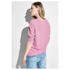 Cecil Damen 3/4 Arm Pullover Structured V-Neck Tender Rose Melange -Wellensteyn Shop cecil 3 4 arm structured v neck pullover rosa 15644 model hinten
