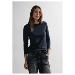 Cecil Damen 3/4 Arm Shirt Basic Boatneck Universal Blue -Wellensteyn Shop cecil basic boatneck 3 4 arm shirt blau 15512 model vorne