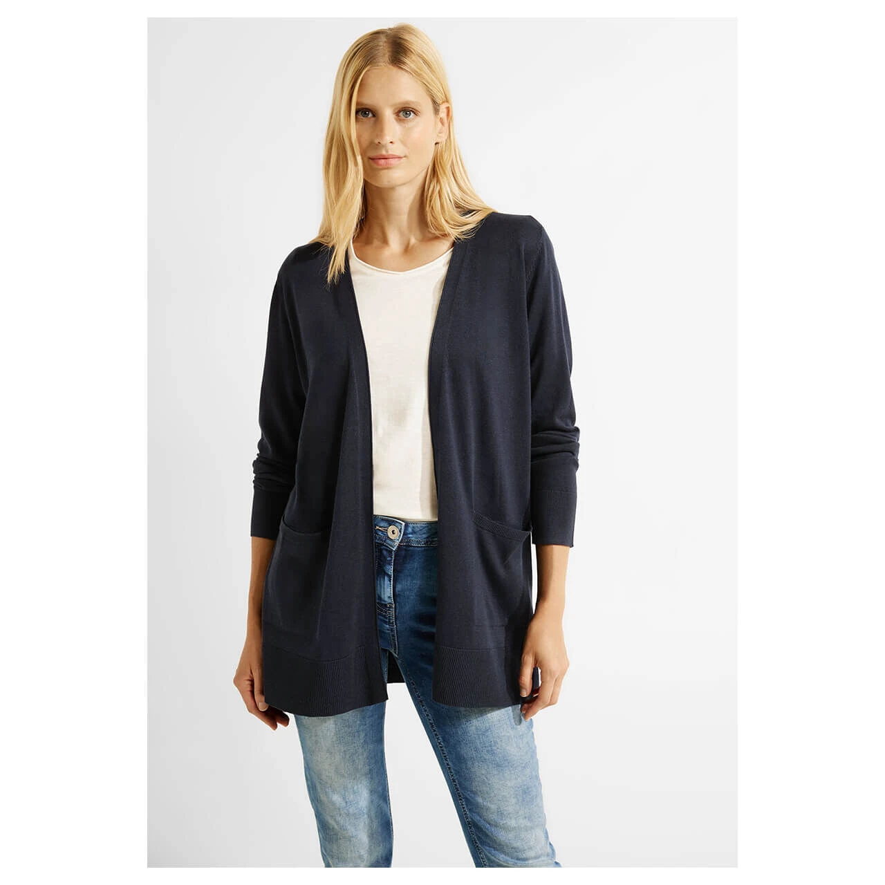 Cecil Damen Long Strickjacke Basic Open Cardigan Night Sky Blue 4 Cecil Damen Long Strickjacke Basic Open Cardigan Night Sky Blue – Bild 2