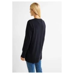 Cecil Damen Long Strickjacke Basic Open Cardigan Night Sky Blue 9 Cecil Damen Long Strickjacke Basic Open Cardigan Night Sky Blue -Wellensteyn Shop cecil basic open cardigan strickjacke blau 14077 hinten