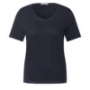 Cecil Basic Rounded V-Neck T-Shirt Deep Blue -Wellensteyn Shop cecil basic rounded v neck t shirt blau 10128 ansicht