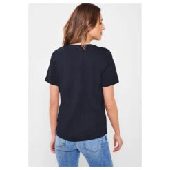 Cecil Basic Rounded V-Neck T-Shirt Deep Blue -Wellensteyn Shop cecil basic rounded v neck t shirt blau 10128 ansicht hinten