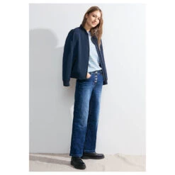 Cecil Damen 3/4 Arm Shirt Boatneck Melange Stripe Soda Blue -Wellensteyn Shop cecil boatneck melange stripe 3 4 arm shirt blau 25568 model