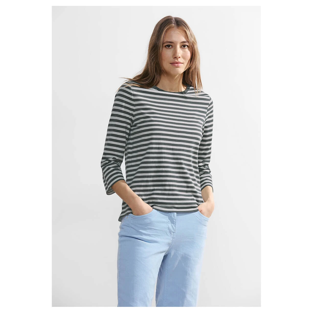 Cecil Damen 3/4 Arm Shirt Boatneck Melange Stripe Strong Khaki 4 Cecil Damen 3/4 Arm Shirt Boatneck Melange Stripe Strong Khaki – Bild 2