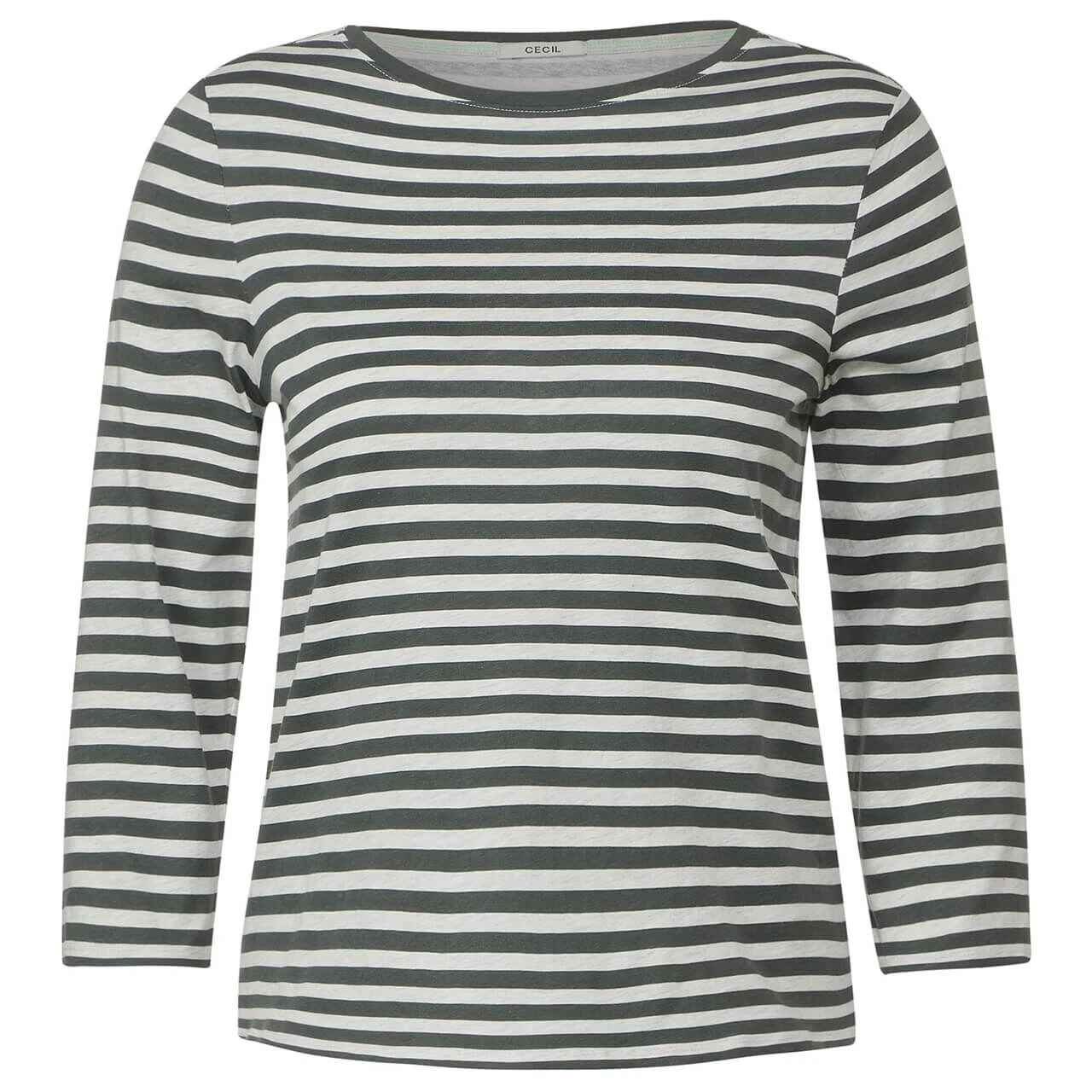 Cecil Damen 3/4 Arm Shirt Boatneck Melange Stripe Strong Khaki 3 Cecil Damen 3/4 Arm Shirt Boatneck Melange Stripe Strong Khaki
