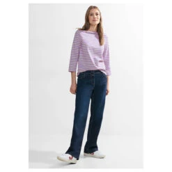 Cecil Damen 3/4 Arm Shirt Boatneck Melange Stripe Sporty Lilac -Wellensteyn Shop cecil boatneck melange stripe 3 4 arm shirt lila 25565 model