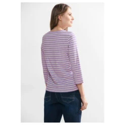 Cecil Damen 3/4 Arm Shirt Boatneck Melange Stripe Sporty Lilac -Wellensteyn Shop cecil boatneck melange stripe 3 4 arm shirt lila 25565 model hinten