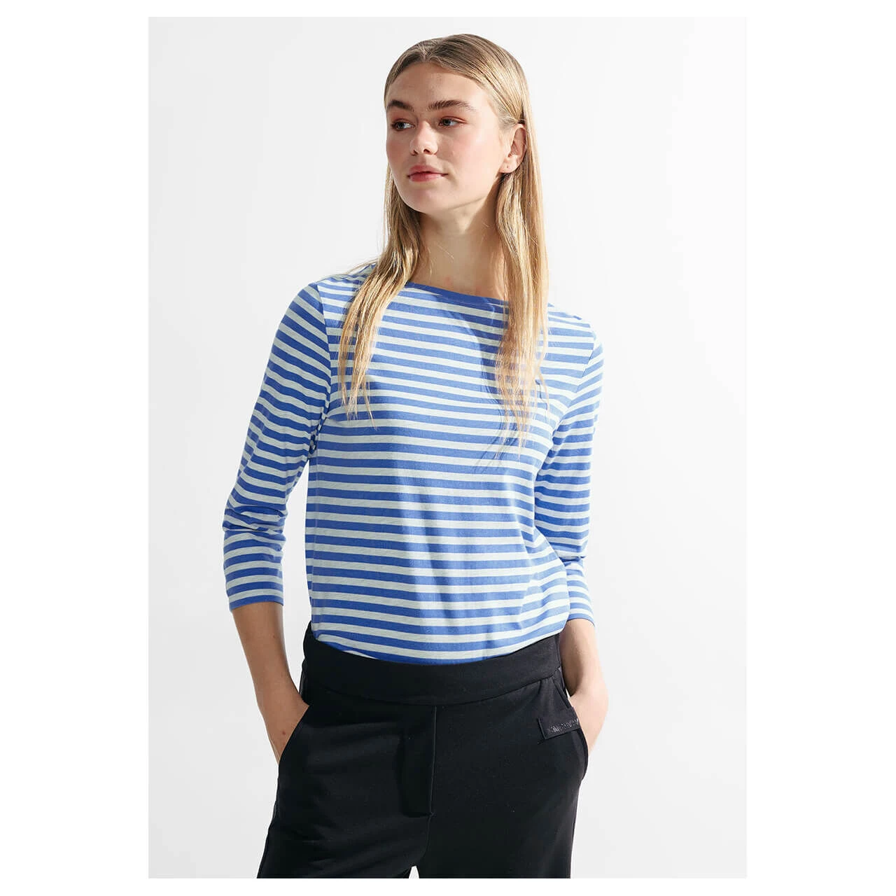 Cecil Damen 3/4 Arm Shirt Boatneck Melange Stripe Water Blue 4 Cecil Damen 3/4 Arm Shirt Boatneck Melange Stripe Water Blue – Bild 2