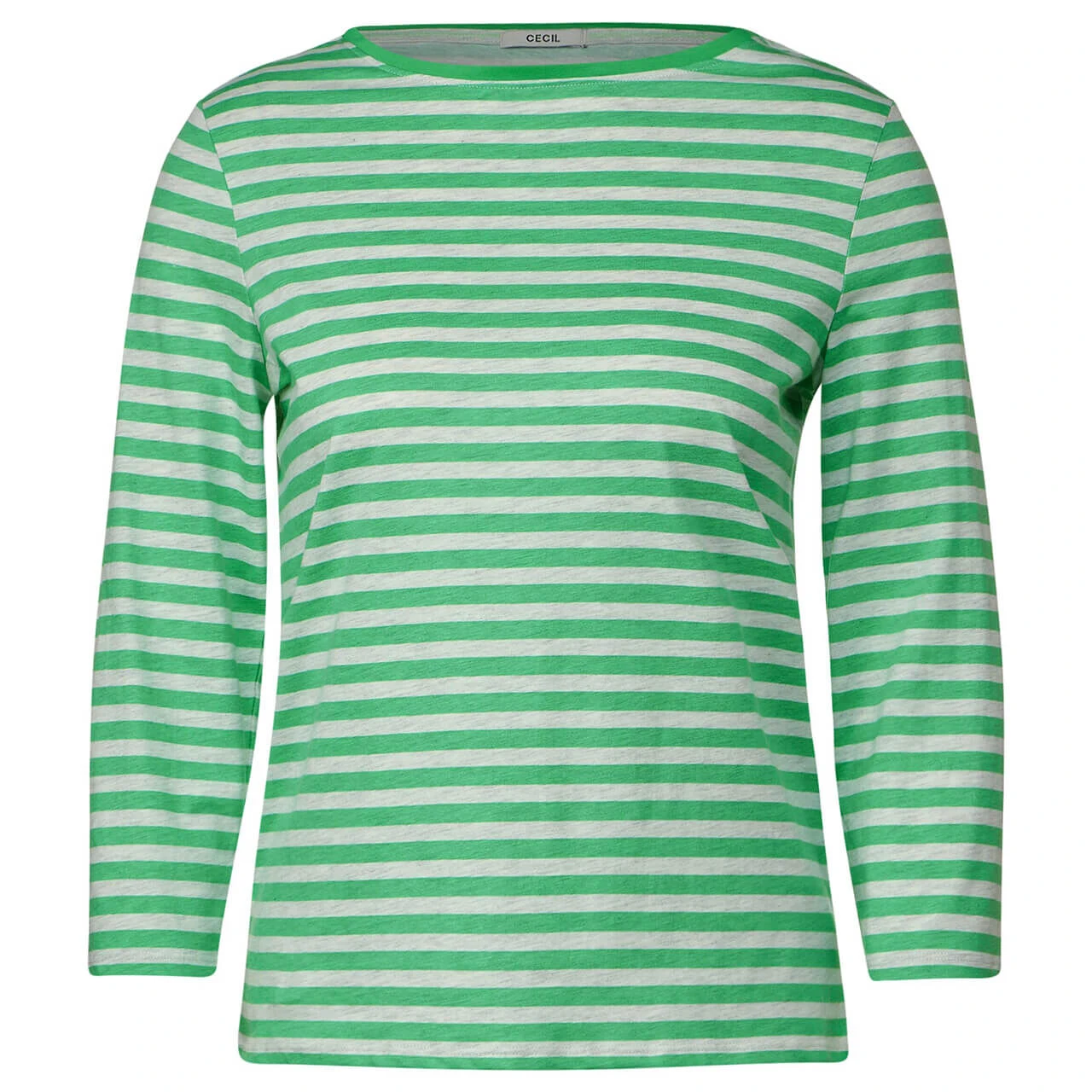 Cecil Damen 3/4 Arm Shirt Boatneck Melange Stripe Celery Green 3 Cecil Damen 3/4 Arm Shirt Boatneck Melange Stripe Celery Green