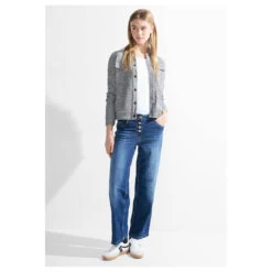 Cecil Damen Jacke Bouclé Jacket Casual Denim Blue -Wellensteyn Shop cecil boucle jacket blau 35453 model