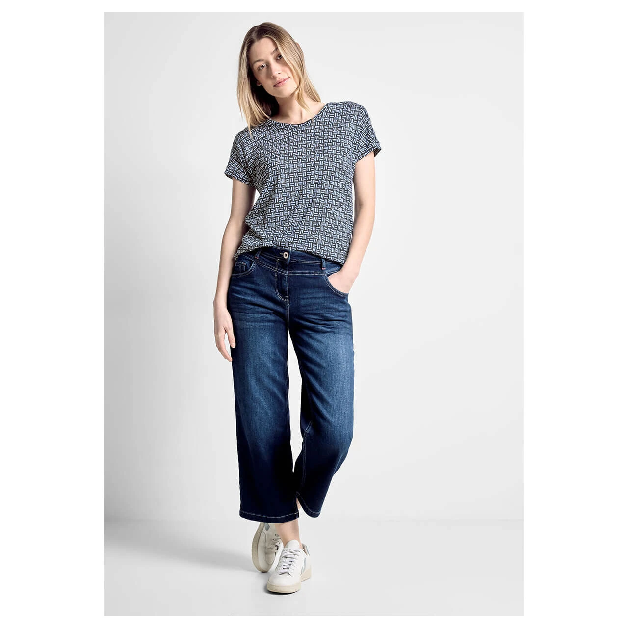 Cecil Damen T-Shirt Button With Minimalprint Universal Blue 6 Cecil Damen T-Shirt Button With Minimalprint Universal Blue – Bild 4