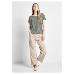 Cecil Damen T-Shirt Button With Minimalprint Cool Khaki -Wellensteyn Shop cecil button t shirt with minimalprint gruen 35747 model