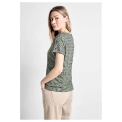 Cecil Damen T-Shirt Button With Minimalprint Cool Khaki -Wellensteyn Shop cecil button t shirt with minimalprint gruen 35747 model hinten