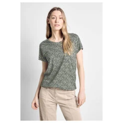 Cecil Damen T-Shirt Button With Minimalprint Cool Khaki -Wellensteyn Shop cecil button t shirt with minimalprint gruen 35747 model vorne