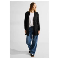 Cecil Damen Long Strickjacke Cosy Cardigan Black -Wellensteyn Shop cecil cardigan schwarz 10001 model vorne