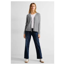 Cecil Damen Strickjacke Cosy Buttoned Cardigan Mineral Grey Melange -Wellensteyn Shop cecil cosy buttoned cardigan grau 10327 model