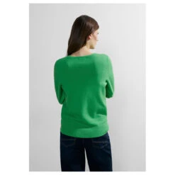 Cecil Damen Pullover Cosy Mix Rounded V-Neck Celery Green Melange -Wellensteyn Shop cecil cosy mix rounded v neck pullover gruen 15552 model hinten