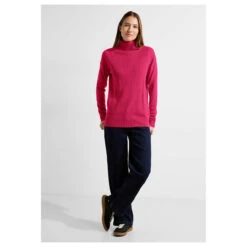 Cecil Damen Rollkragen Pullover Cosy Rib-Mix Coral Melange -Wellensteyn Shop cecil cosy rib mix pullover rot 15271 model