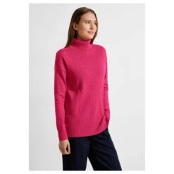 Cecil Damen Rollkragen Pullover Cosy Rib-Mix Coral Melange -Wellensteyn Shop cecil cosy rib mix pullover rot 15271 model vorne