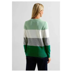 Cecil Damen Pullover Cosy Stripe Clear Sage Green 9 Cecil Damen Pullover Cosy Stripe Clear Sage Green -Wellensteyn Shop cecil cosy stripe pullover gruen 34934 model hinten