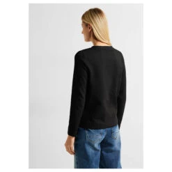 Cecil Damen Sweatshirt Cropped Structure Black -Wellensteyn Shop cecil cropped structure shirt schwarz 10001 model hinten