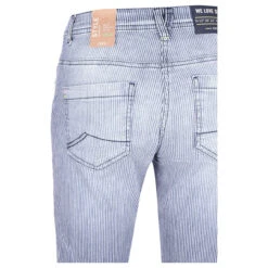 Cecil Scarlett Capri 3/4 Jeans Mid Blue Used Stripes -Wellensteyn Shop cecil jeans 3 4 scarlett stripe 22 blau 20235 detail