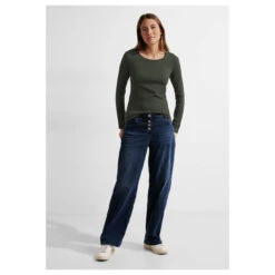 Cecil Damen Langarm Shirt Pia Dynamic Khaki -Wellensteyn Shop cecil langarmshirt pia khaki 15612 model ganz