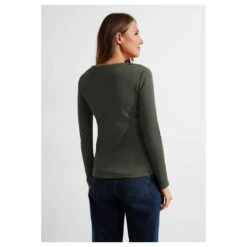 Cecil Damen Langarm Shirt Pia Dynamic Khaki -Wellensteyn Shop cecil langarmshirt pia khaki 15612 model hinten