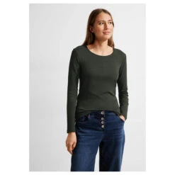 Cecil Damen Langarm Shirt Pia Dynamic Khaki -Wellensteyn Shop cecil langarmshirt pia khaki 15612 model vorne