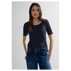 Cecil Damen T-Shirt Lena Universal Blue -Wellensteyn Shop cecil lena shirt blau 15512 model vorne