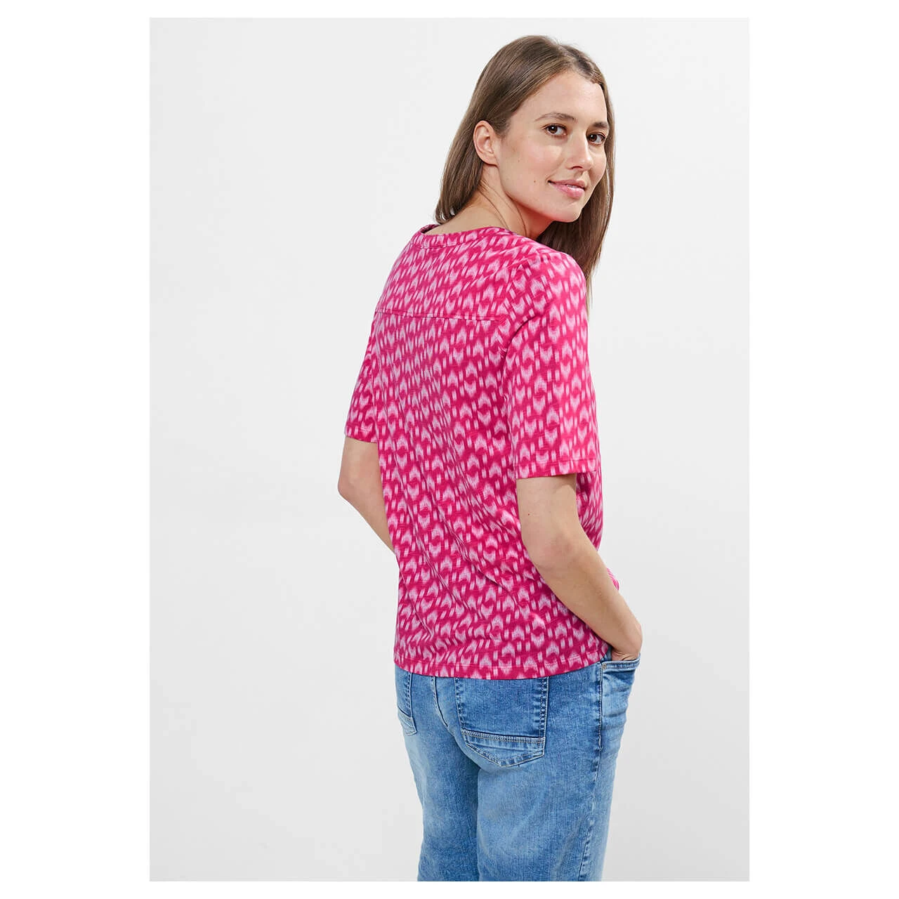 Cecil Damen T-Shirt Minimal Tunic Splitneck Pink Sorbet Printed 5 Cecil Damen T-Shirt Minimal Tunic Splitneck Pink Sorbet Printed – Bild 3