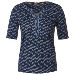 Cecil Damen T-Shirt Minimal Tunic Splitneck Universal Blue Printed