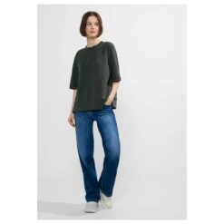 Cecil Damen Kurzarm Sweatshirt Strong Khaki -Wellensteyn Shop cecil modal short sleeve sweatshirt gruen 15382 model