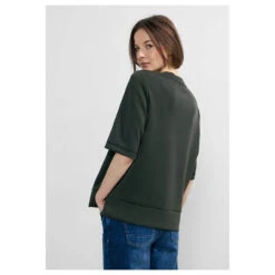 Cecil Damen Kurzarm Sweatshirt Strong Khaki -Wellensteyn Shop cecil modal short sleeve sweatshirt gruen 15382 model hinten