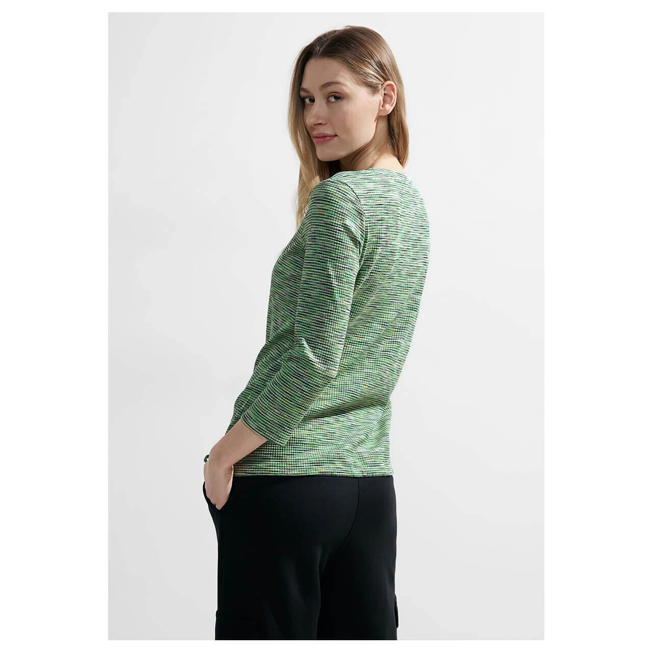 Cecil Damen 3/4 Arm Shirt Multi Melange Stripe Green 5 Cecil Damen 3/4 Arm Shirt Multi Melange Stripe Green – Bild 3