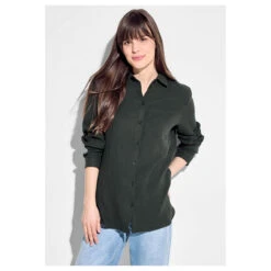 Cecil Damen Langarm Bluse Musselin Blouse Strong Khaki -Wellensteyn Shop cecil musselin blouse bluse gruen 15382 model vorne