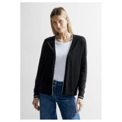 Cecil Damen Strickjacke Open Basic Cardigan Black -Wellensteyn Shop cecil open basic cardigan schwarz 20001 model vorne
