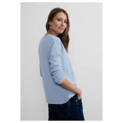 Cecil Damen 3/4 Arm Pullover Oversized V-Neck Tranquil Blue Melange -Wellensteyn Shop cecil oversized v neck pullover blau 13996 model hinten