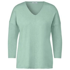 Cecil Damen 3/4 Arm Pullover Oversized V-Neck Salvia Green Melange