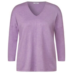 Cecil Damen 3/4 Arm Pullover Oversized V-Neck Sporty Lilac Melange