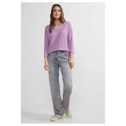 Cecil Damen 3/4 Arm Pullover Oversized V-Neck Sporty Lilac Melange -Wellensteyn Shop cecil oversized v neck pullover lila 15569 model